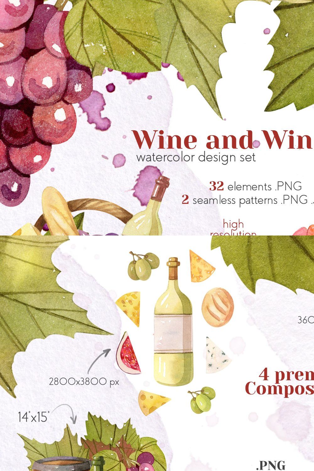 Watercolor Wine and Winery Set pinterest preview image.