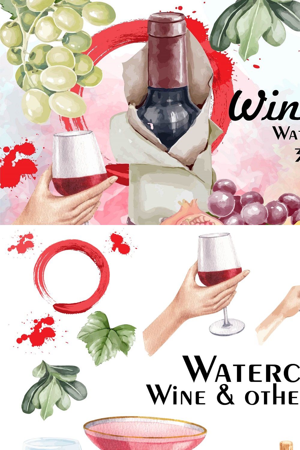 Watercolor Wine & cheese clipart pinterest preview image.