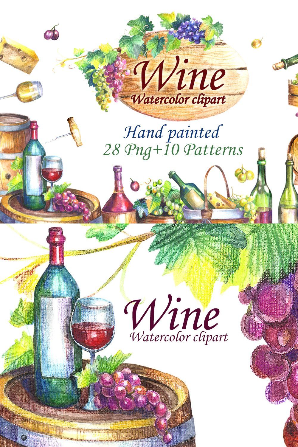 Watercolor Wine Collection pinterest preview image.