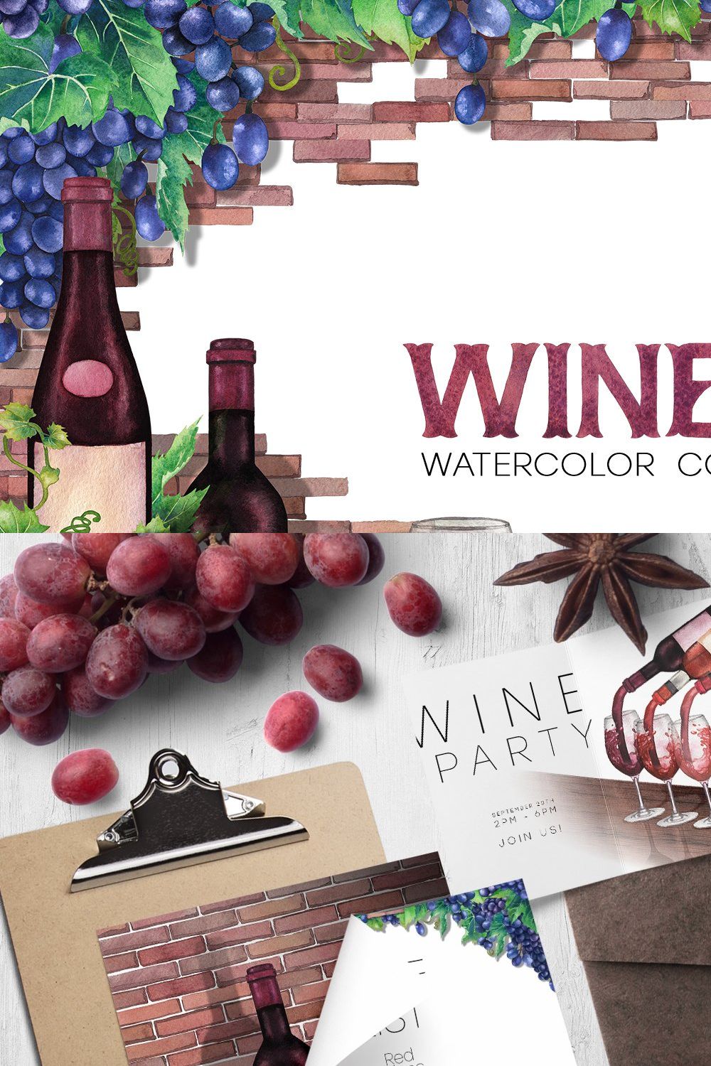 Watercolor Wine collection pinterest preview image.