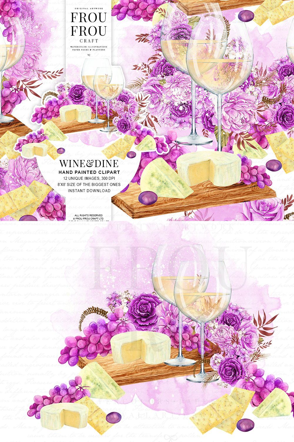 Watercolor Wine Valentine Clipart pinterest preview image.