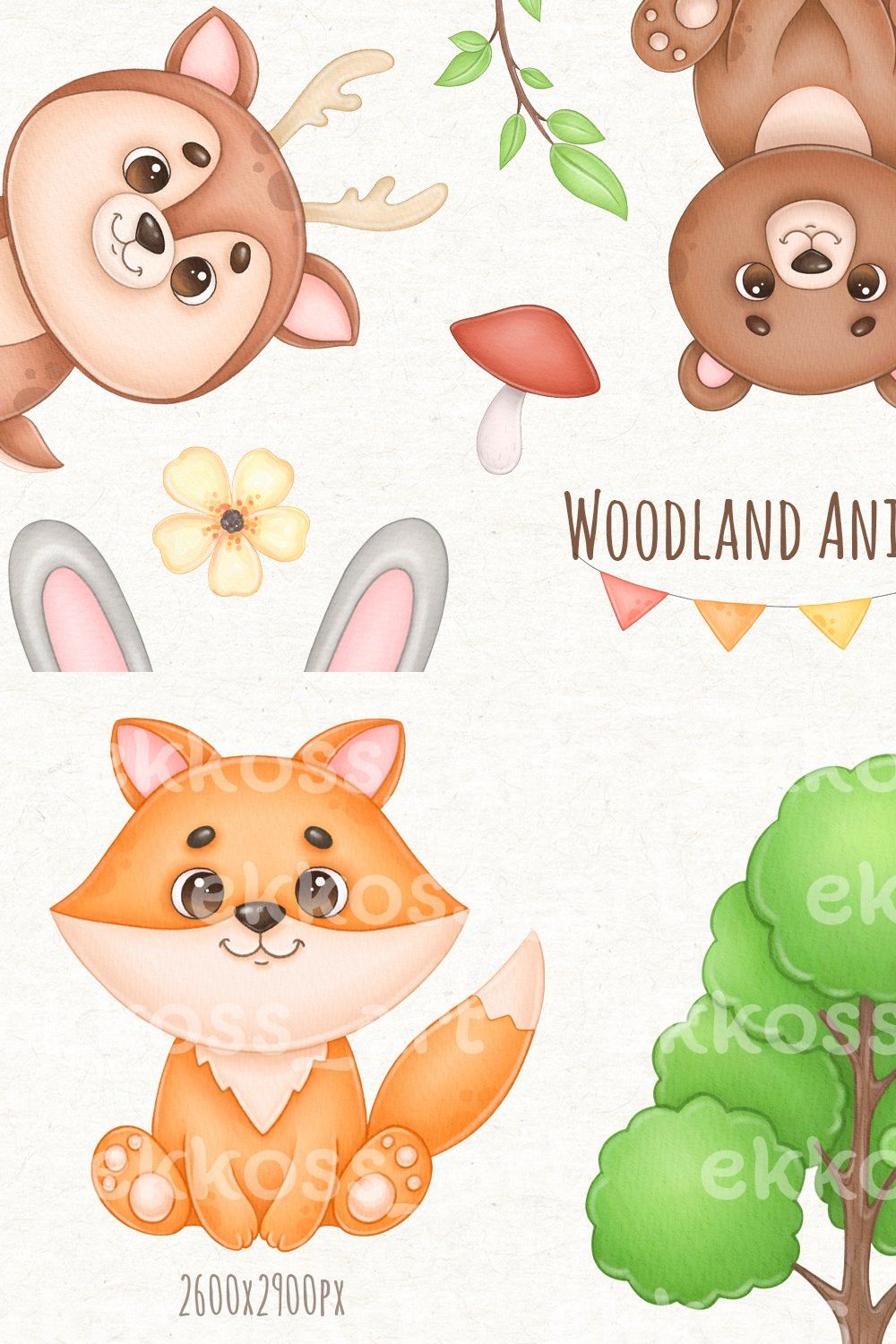 Watercolor Woodland Animals Clipart pinterest preview image.