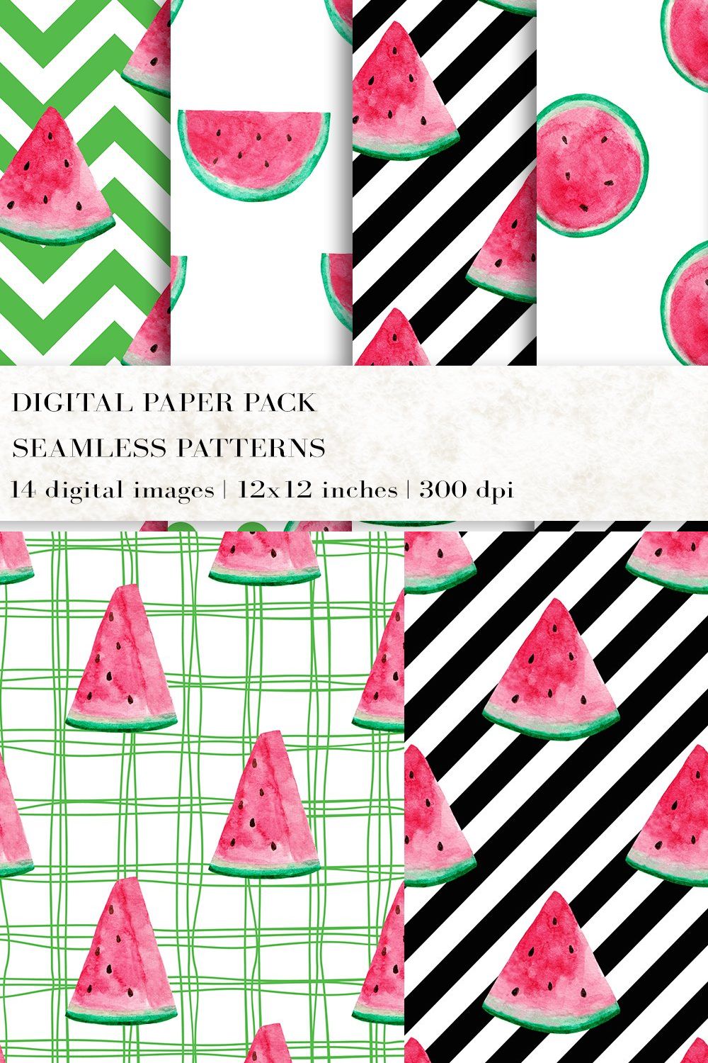 Watermelon Digital Papers pinterest preview image.