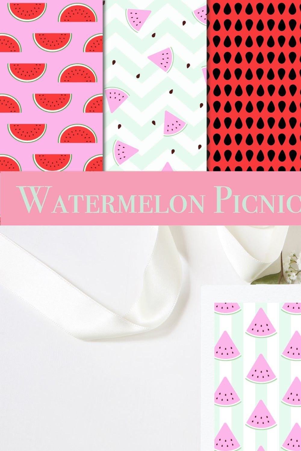 Watermelon Picnic Patterns pinterest preview image.