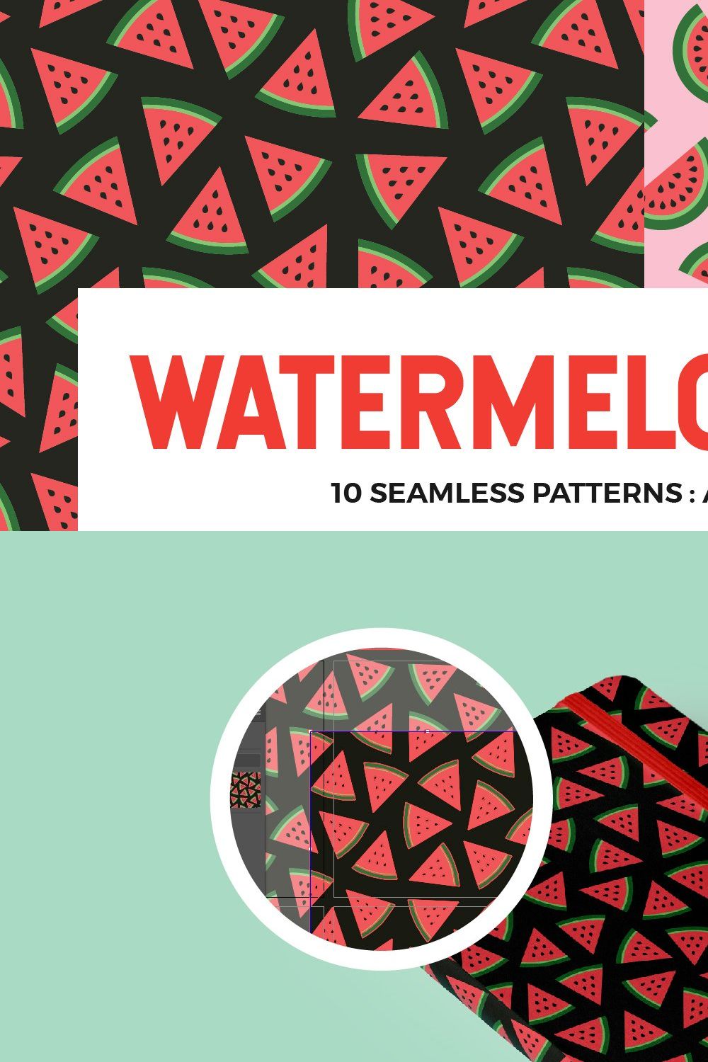 Watermelon Seamless Patterns pinterest preview image.