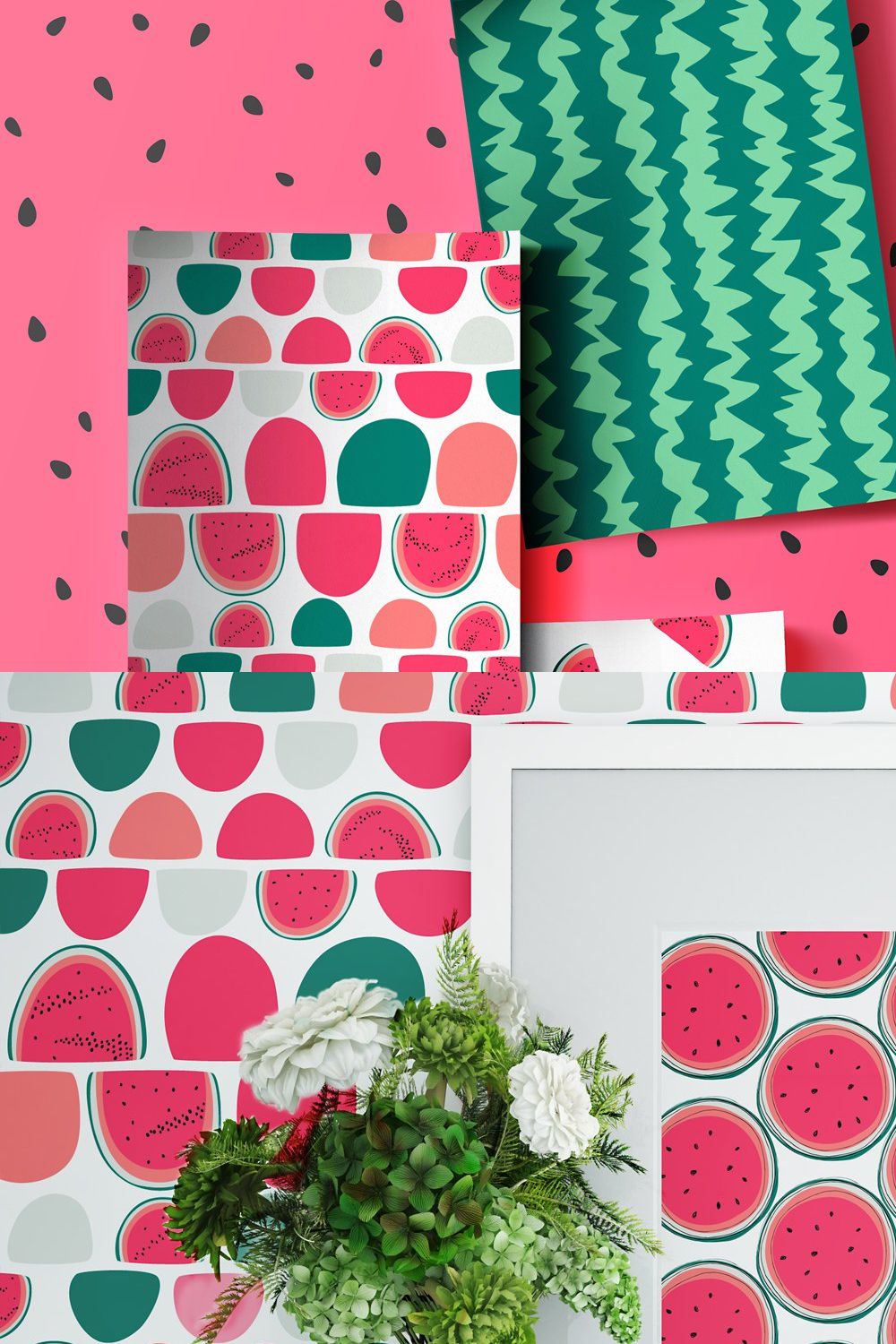 Watermelon vector seamless patterns pinterest preview image.