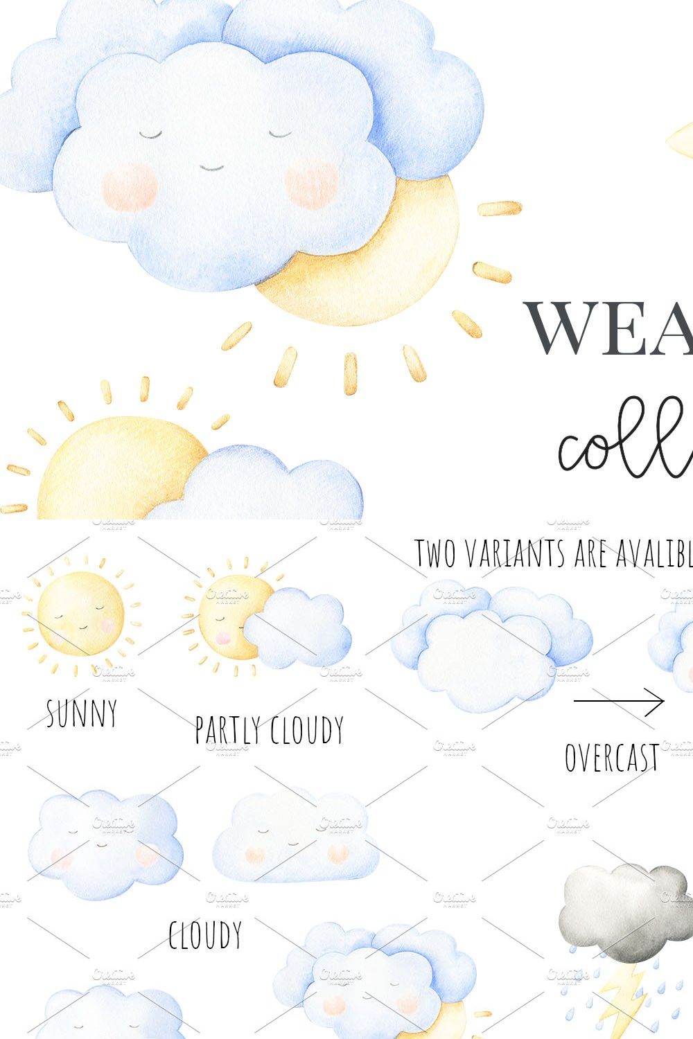 Weather watercolor collection pinterest preview image.