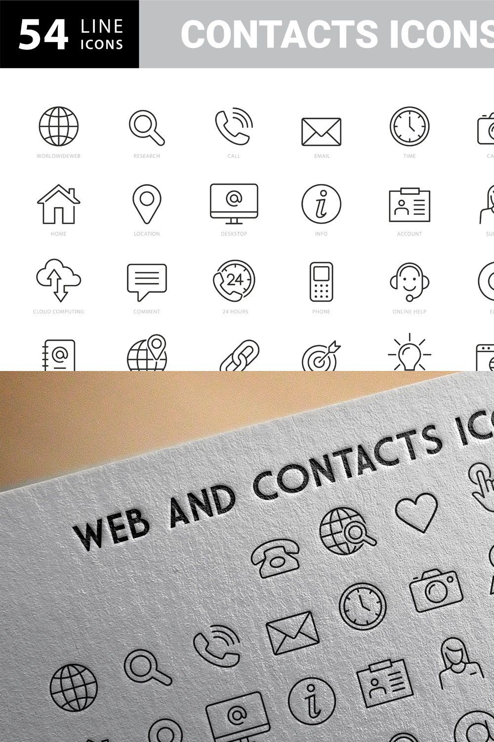 Web and Contacts Line Icon Set pinterest preview image.