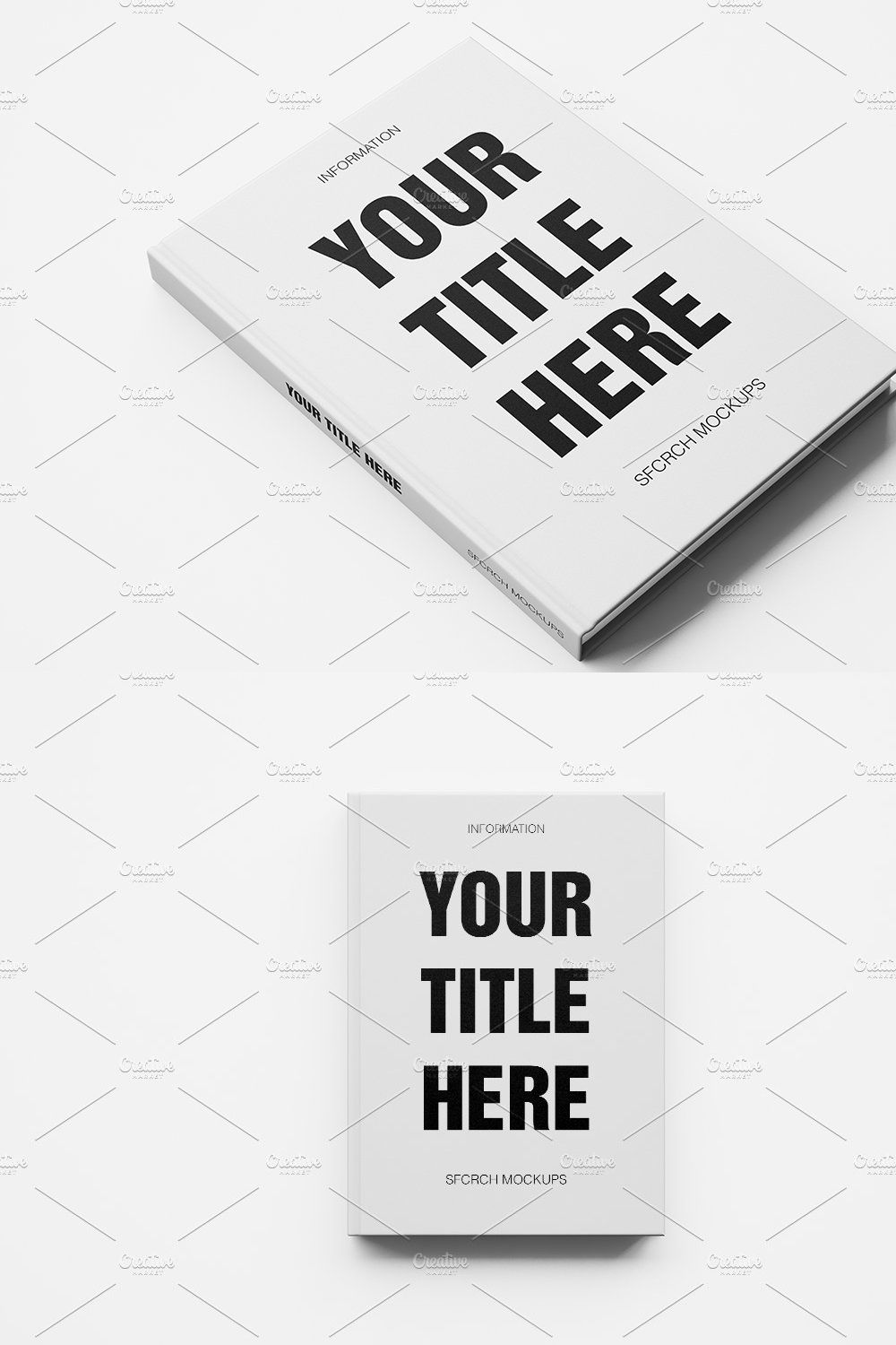 White blank book mockup pinterest preview image.