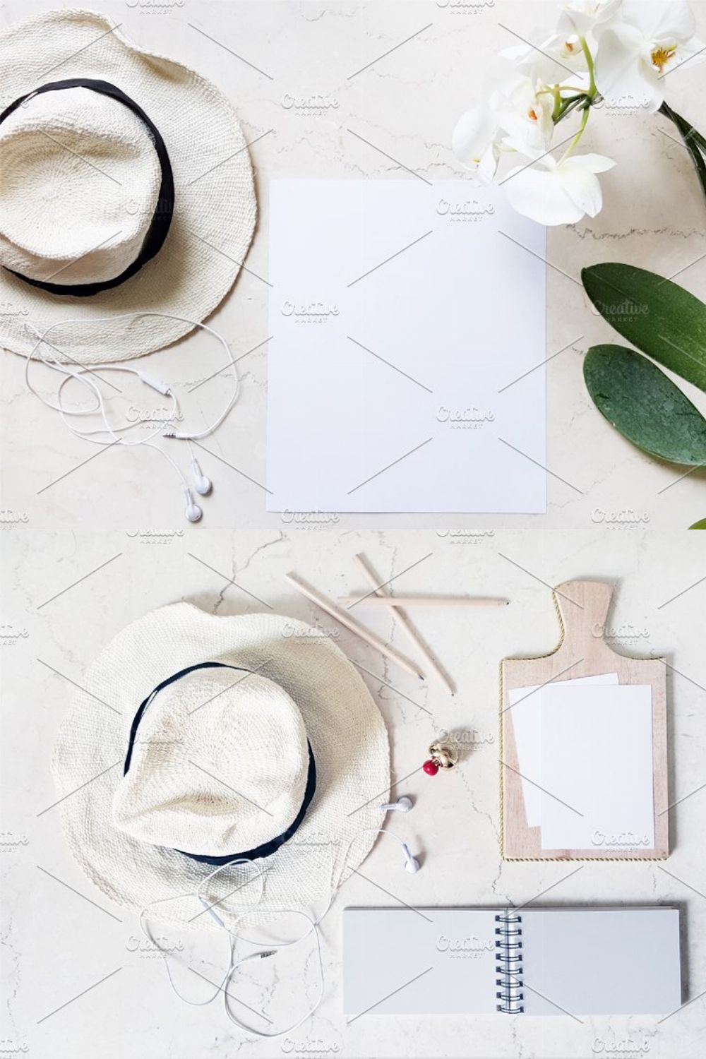 White Hat and Flower Mockup pinterest preview image.