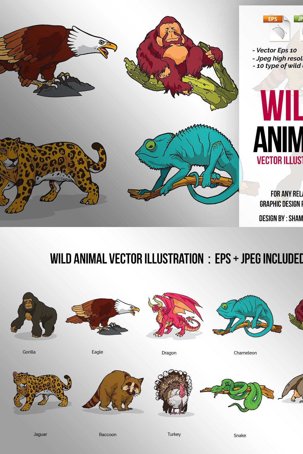 Wild Animal Vector Illustration pinterest preview image.
