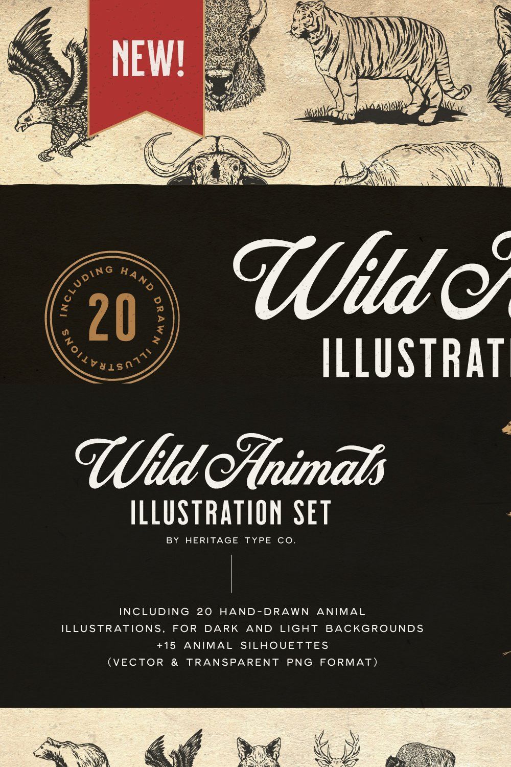 Wild Animals - Illustration Set pinterest preview image.