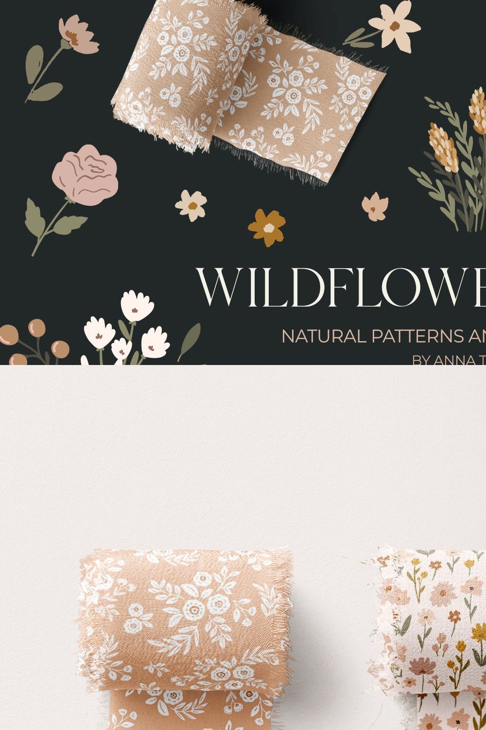Wildflower Meadow pattern & clipart pinterest preview image.