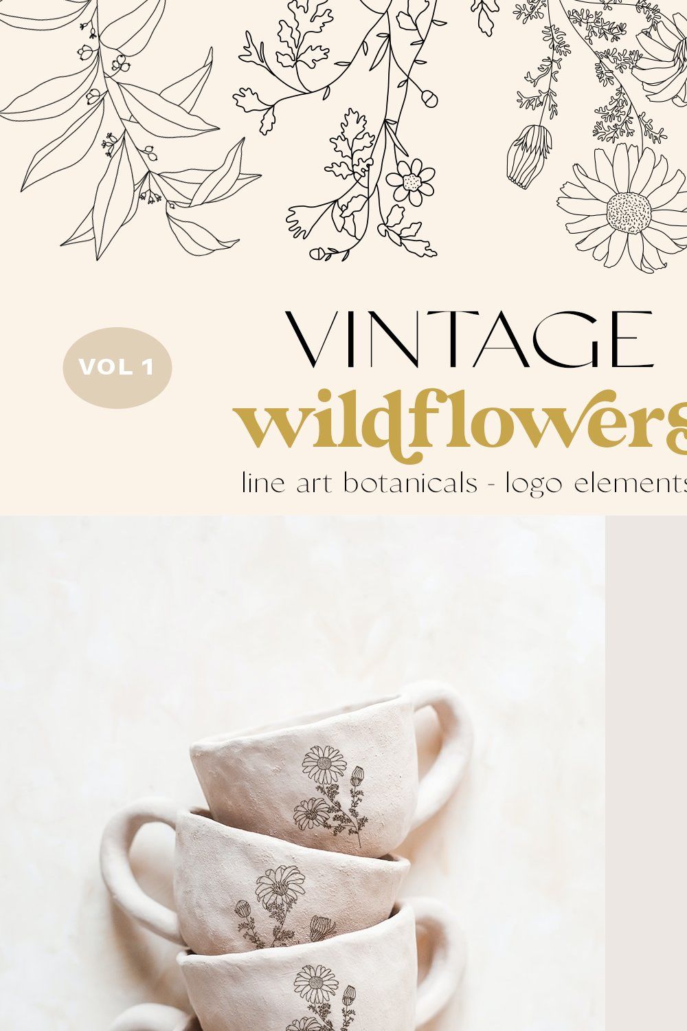 Wildflowers Botanical Logo Elements pinterest preview image.