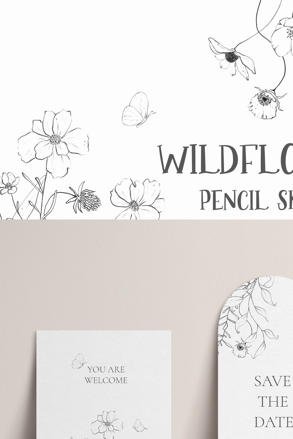 Wildflowers pencil line art sketch pinterest preview image.