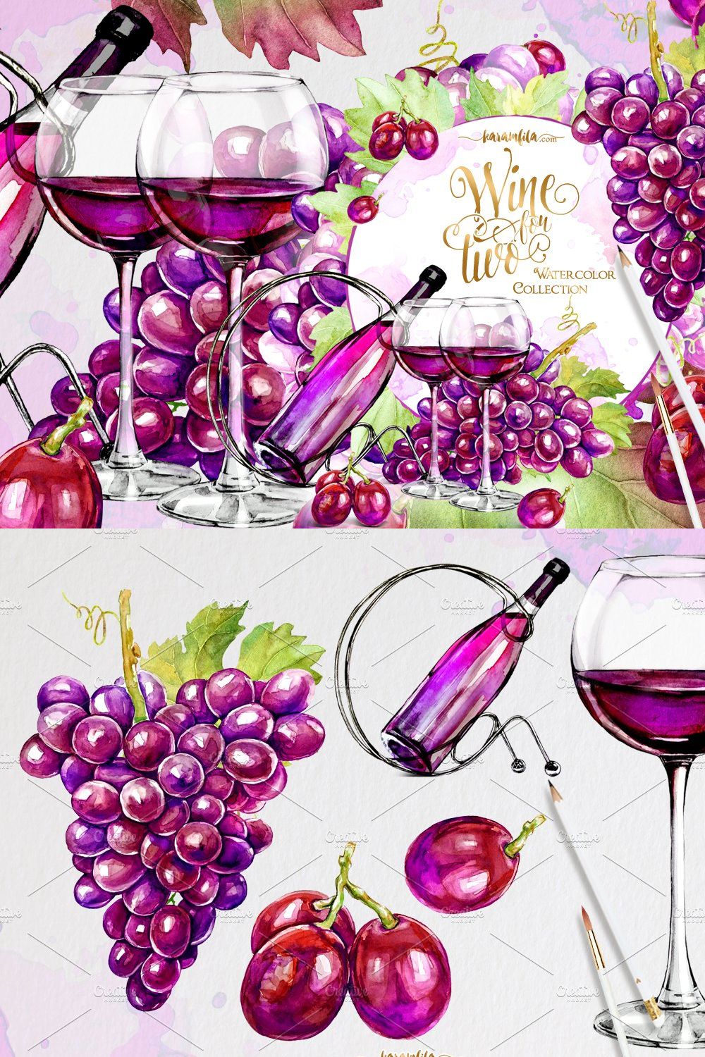 Wine and Grapes Clipart pinterest preview image.