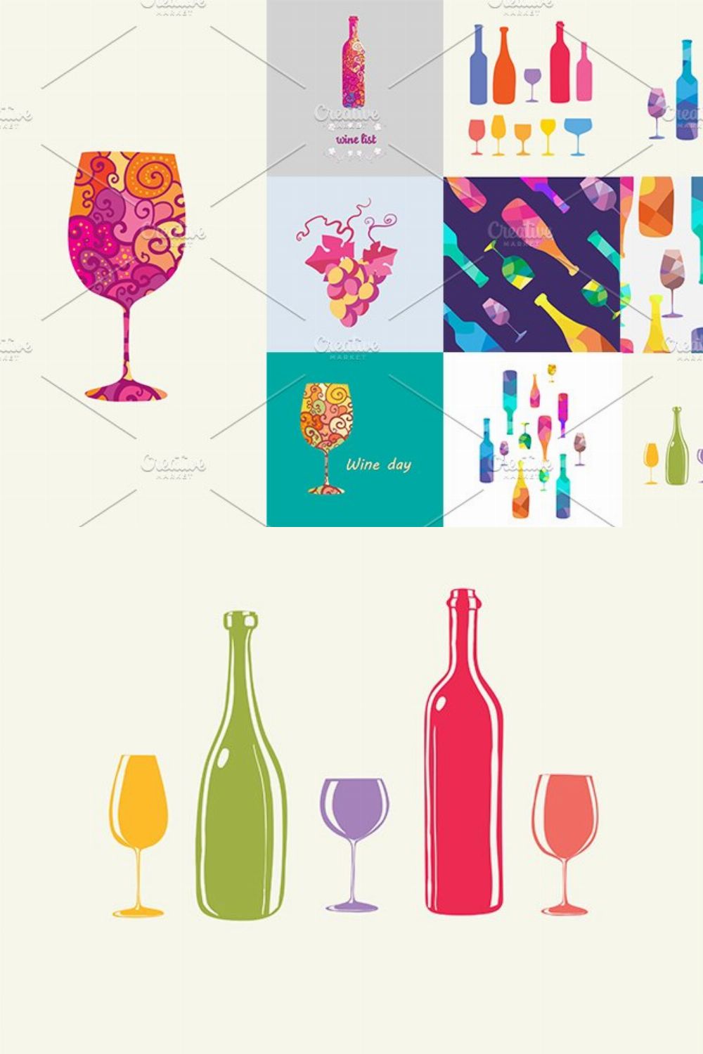 Wine bottle and a wineglasses pinterest preview image.