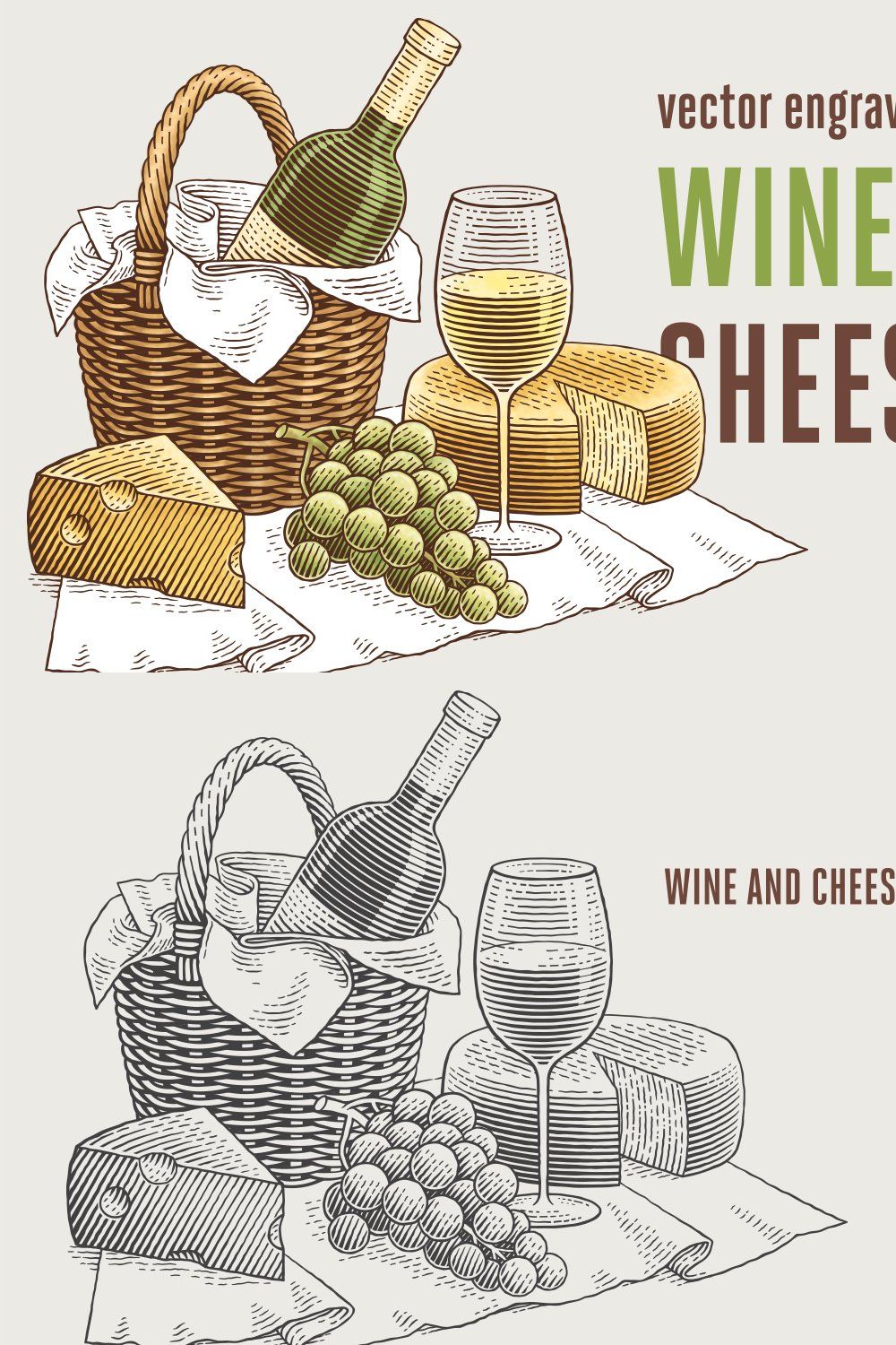 Wine, cheese and grapes. pinterest preview image.