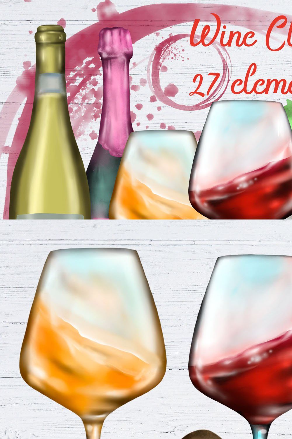 Wine Clipart Watercolor &mixed media pinterest preview image.