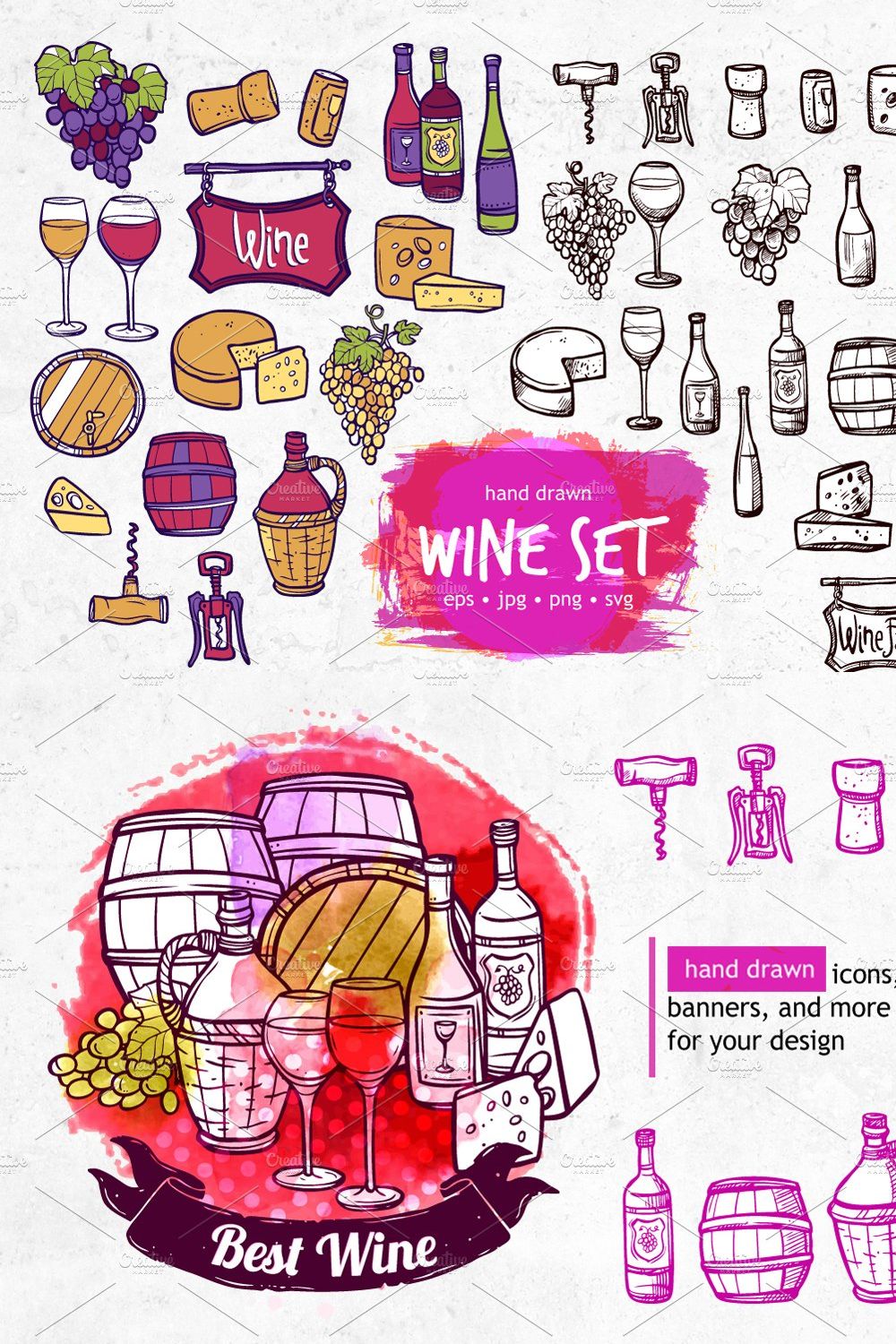 Wine Doodle Collection pinterest preview image.