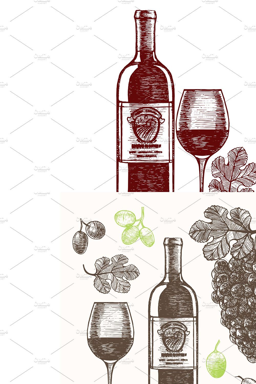 Wine Hand Draw Sketch. Vector pinterest preview image.