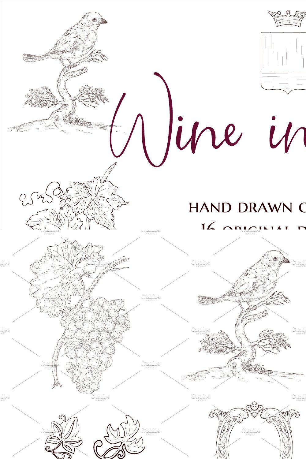 Wine inspired collection. Hand drawn pinterest preview image.
