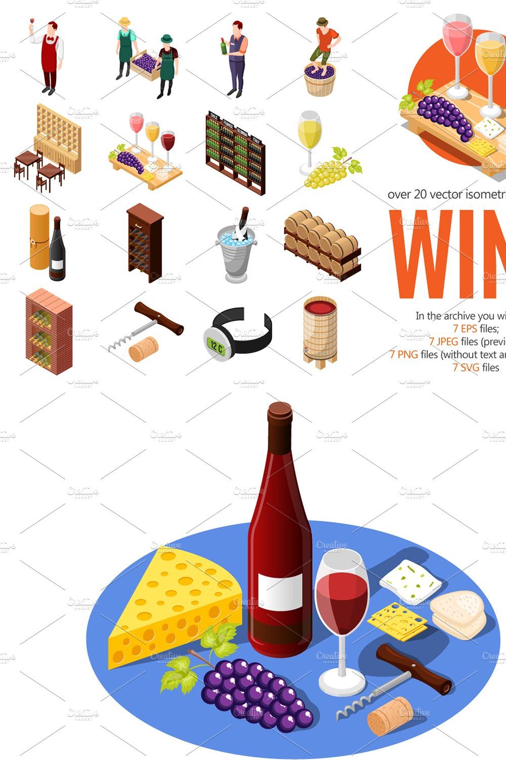 Wine Isometric Set pinterest preview image.