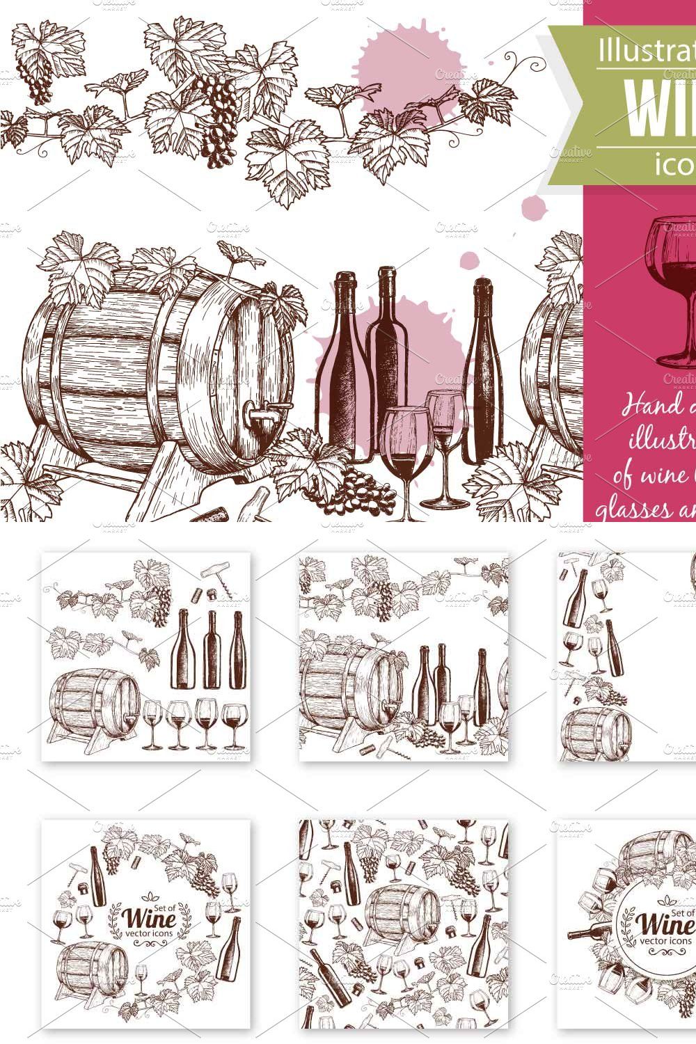 Wine Sketch Illustrations pinterest preview image.