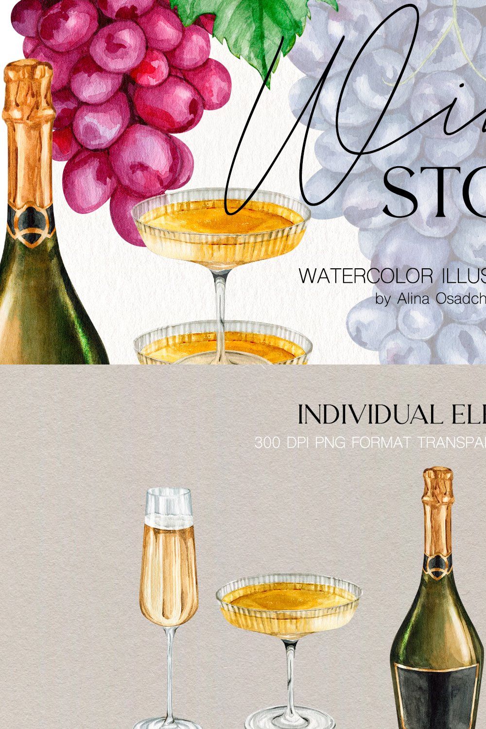 Wine Stories watercolor illustration pinterest preview image.