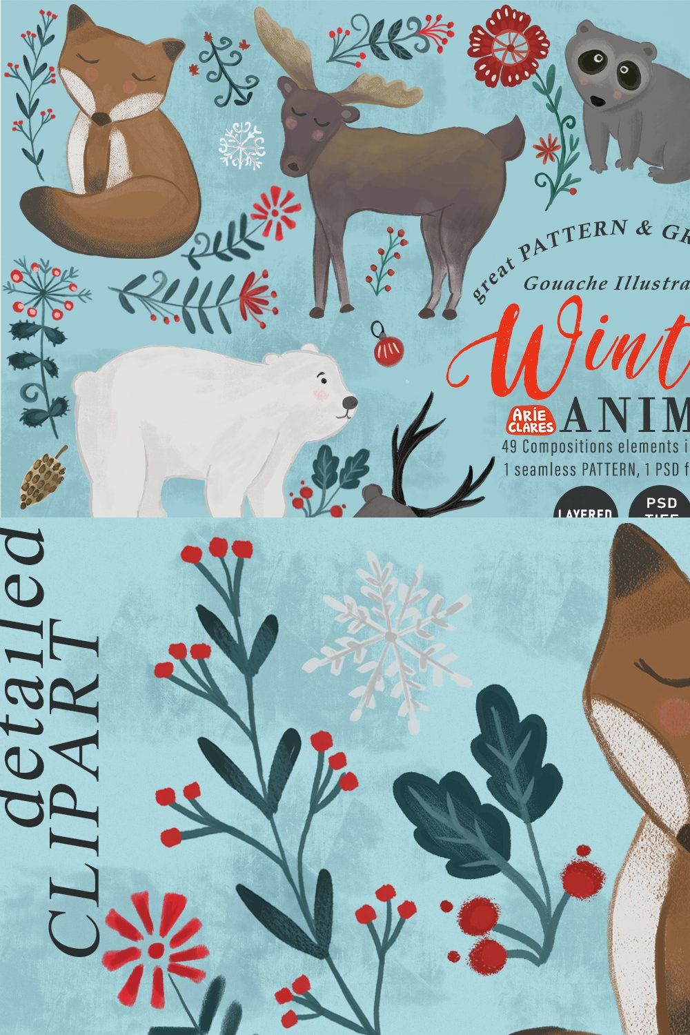 Winter Animals pinterest preview image.