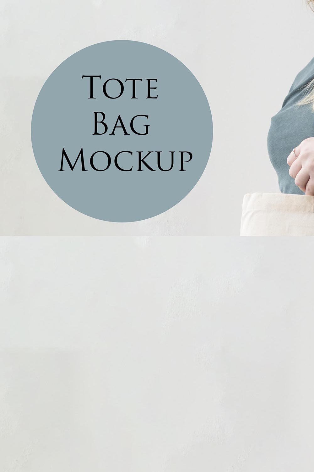 Woman holding tote bag mockup pinterest preview image.