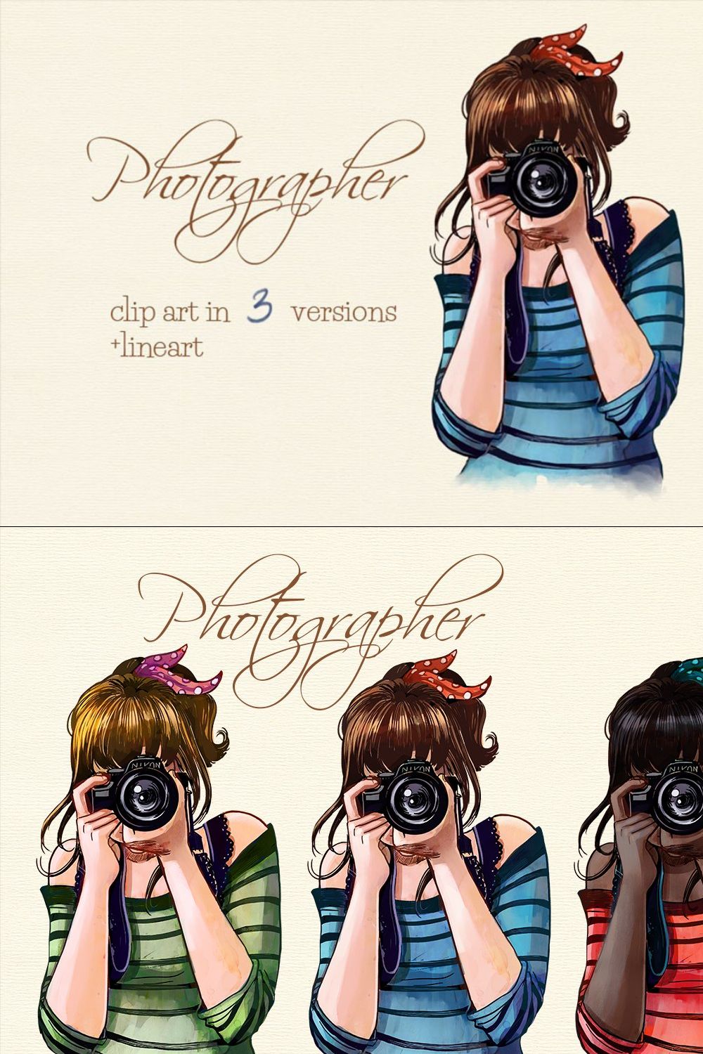 Woman with camera clip art, photo pinterest preview image.