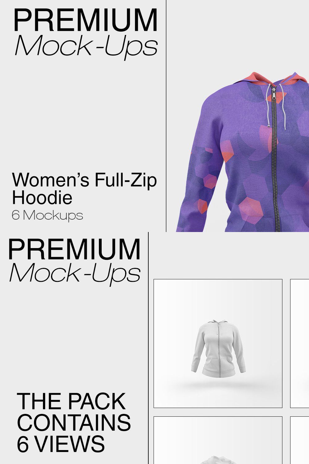 Women's Full-Zip Hoodie Mockup pinterest preview image.