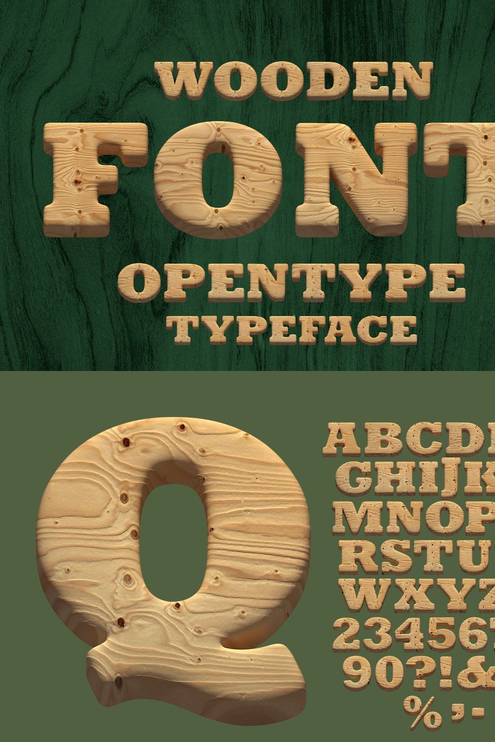 Wooden Font pinterest preview image.