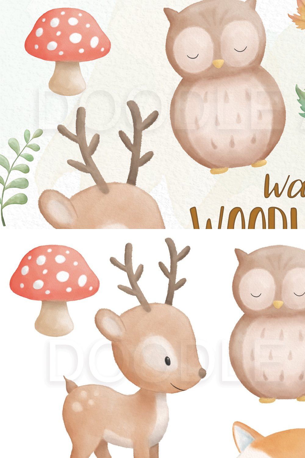 Woodland Animal Watercolor Designs pinterest preview image.