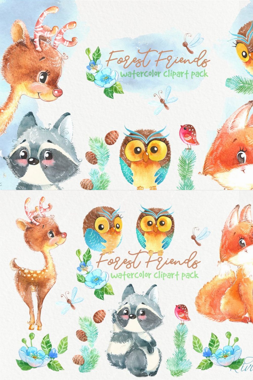Woodland forest watercolor animals pinterest preview image.