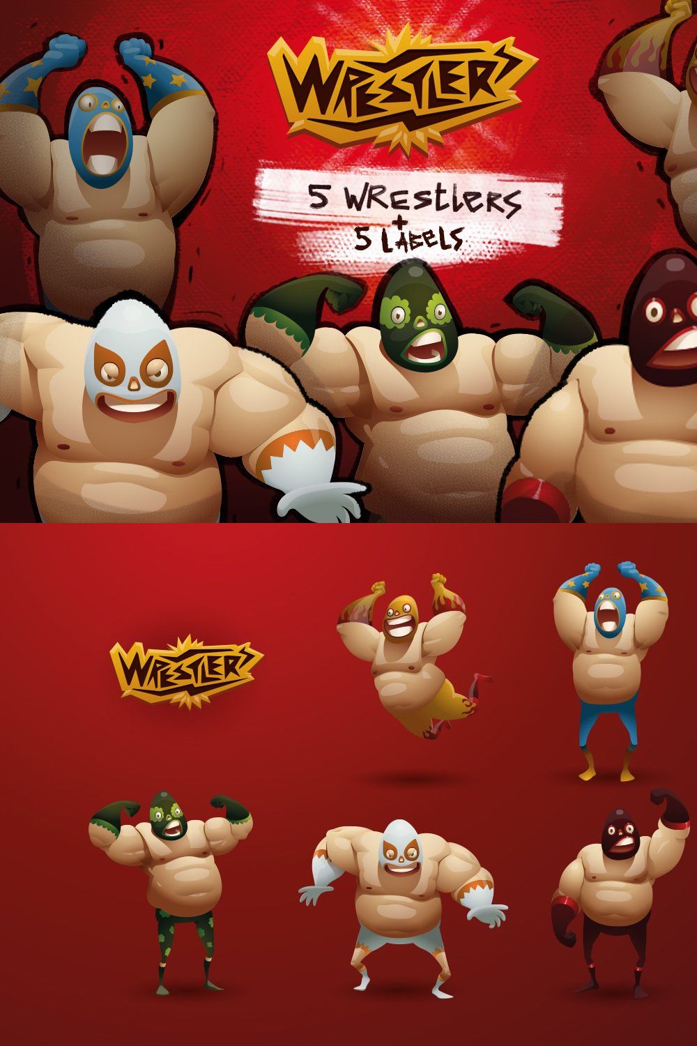 Wrestlers, vector pinterest preview image.