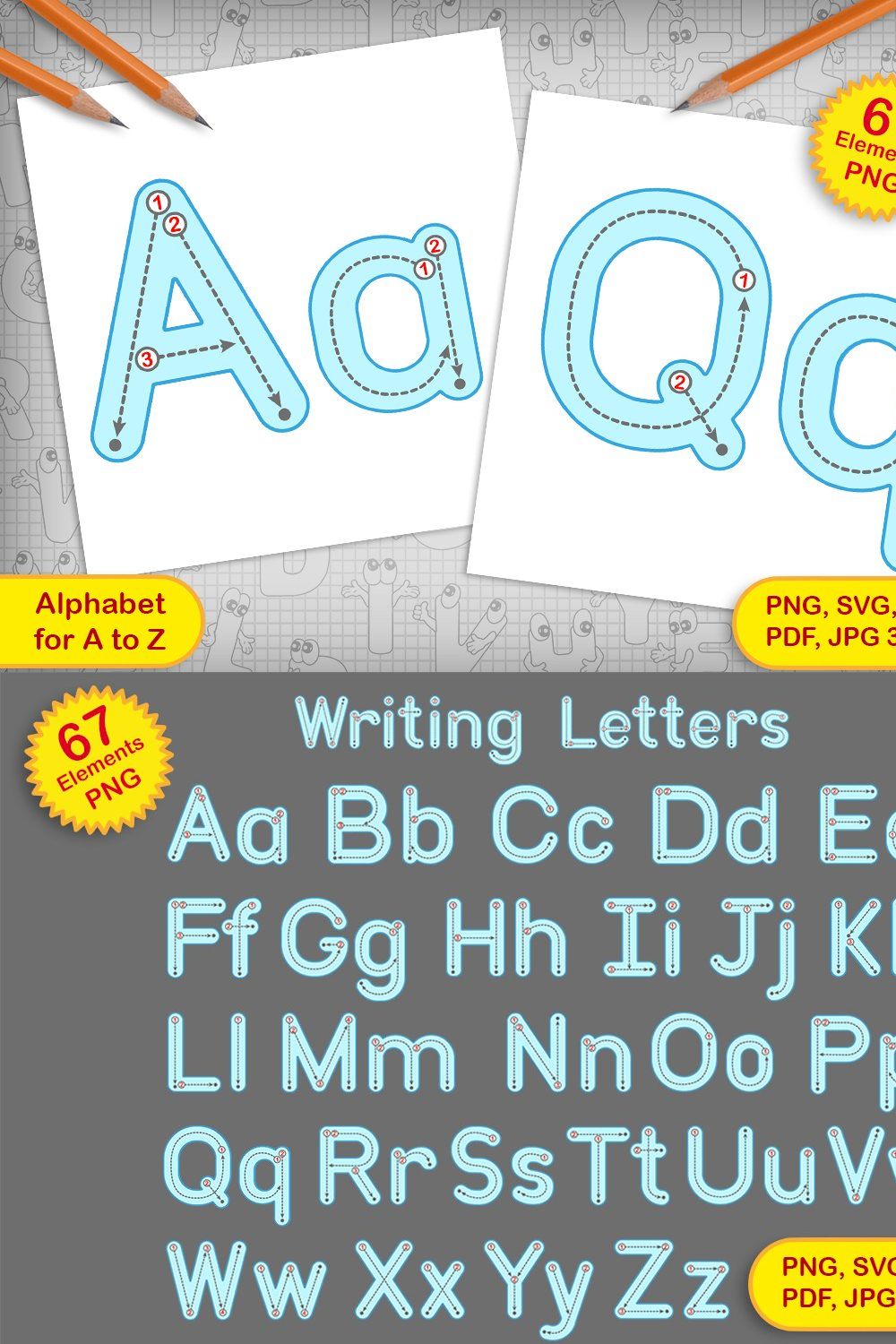 Writing letters font pinterest preview image.