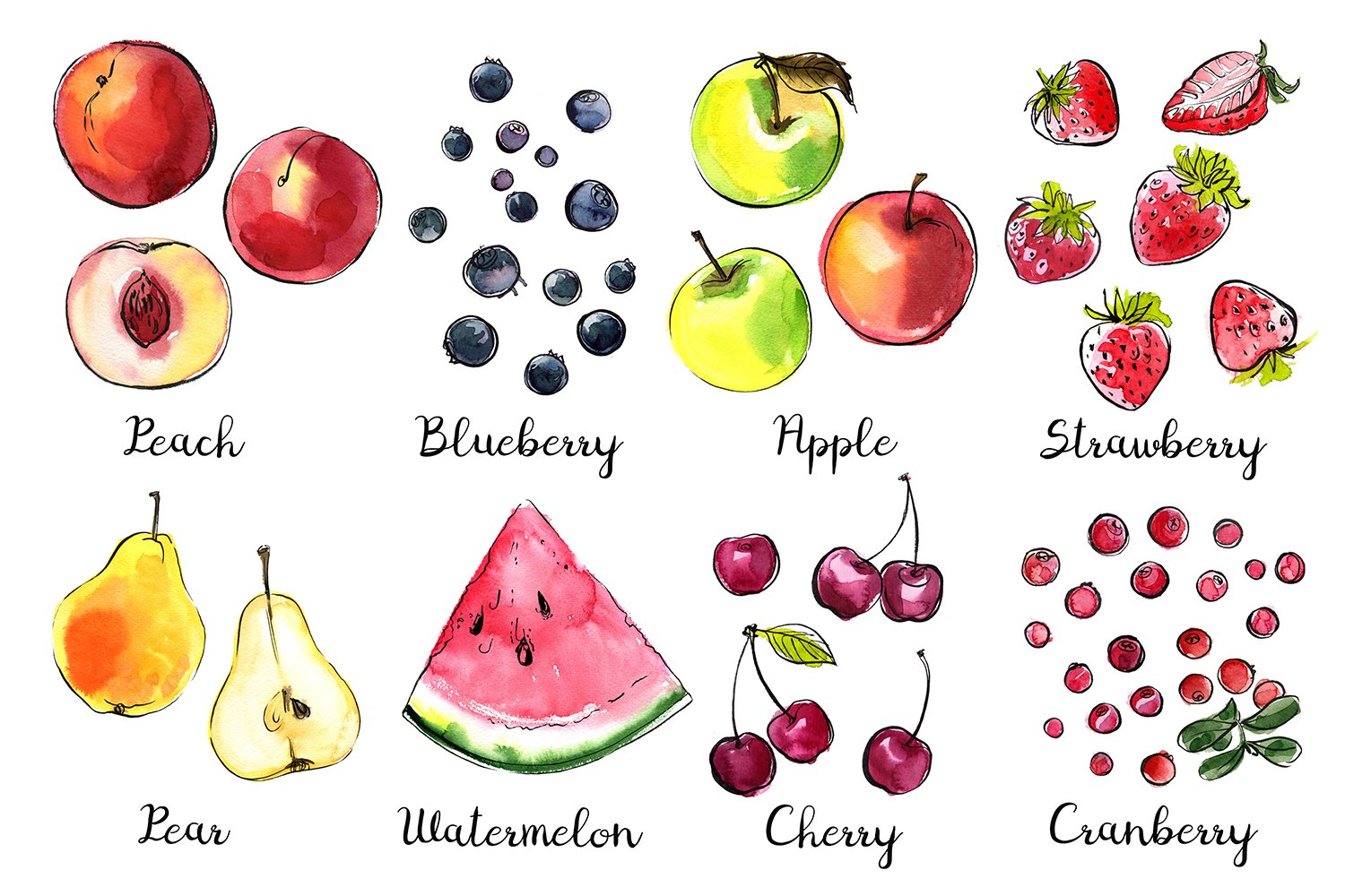 Food watercolor. Fruits and berries preview image.
