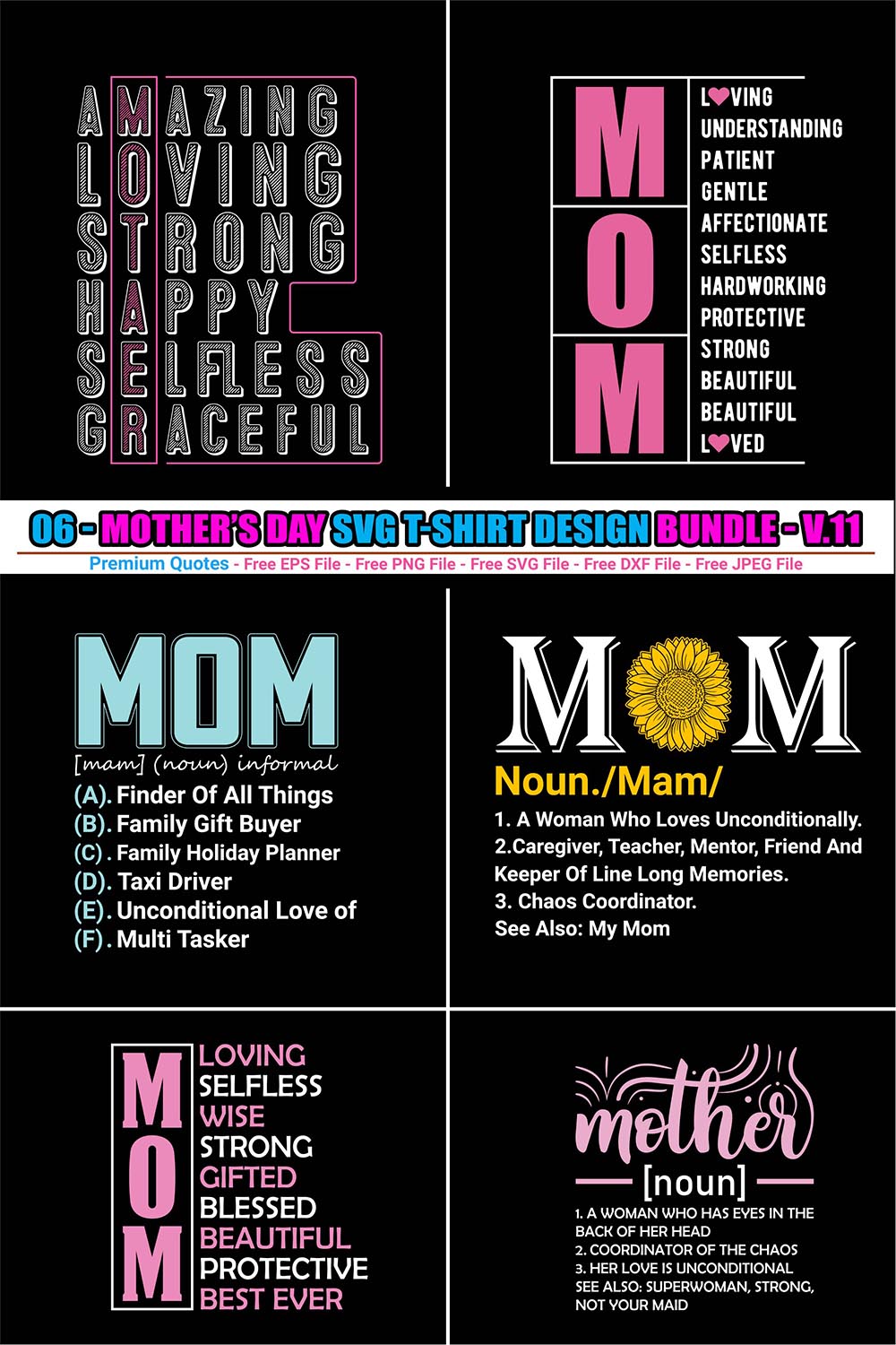 Mother's day t-shirt design bundle pinterest preview image.