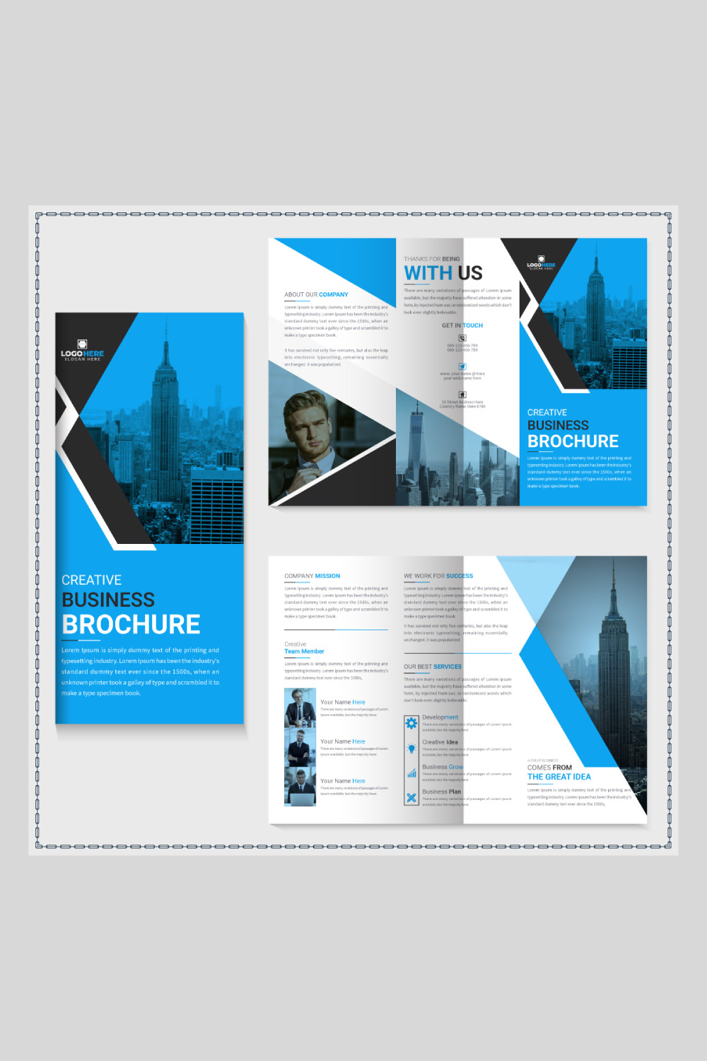 business trifold brochure or professional company profile template pinterest preview image.