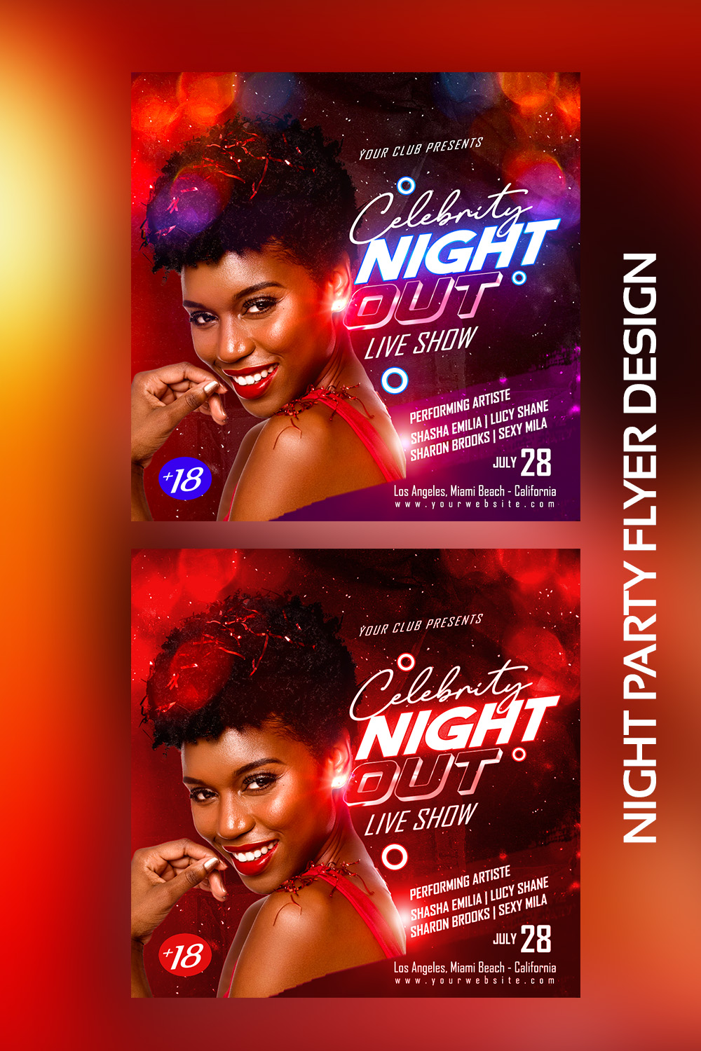 Night Party Flyer Template PSD pinterest preview image.