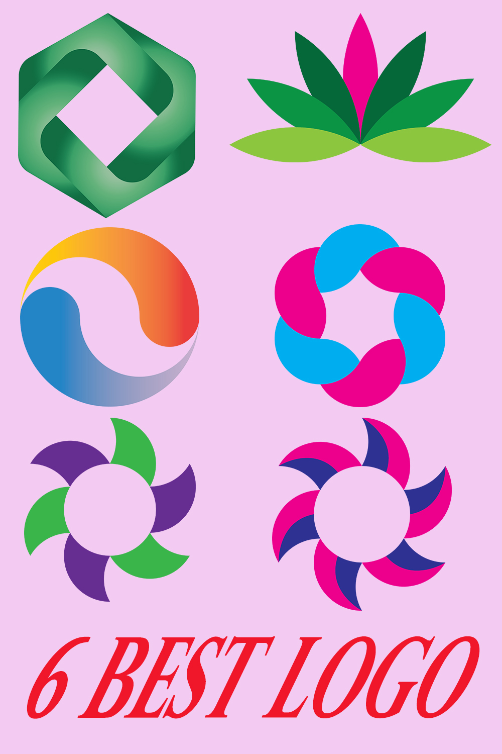 Set of six logos with different colors.