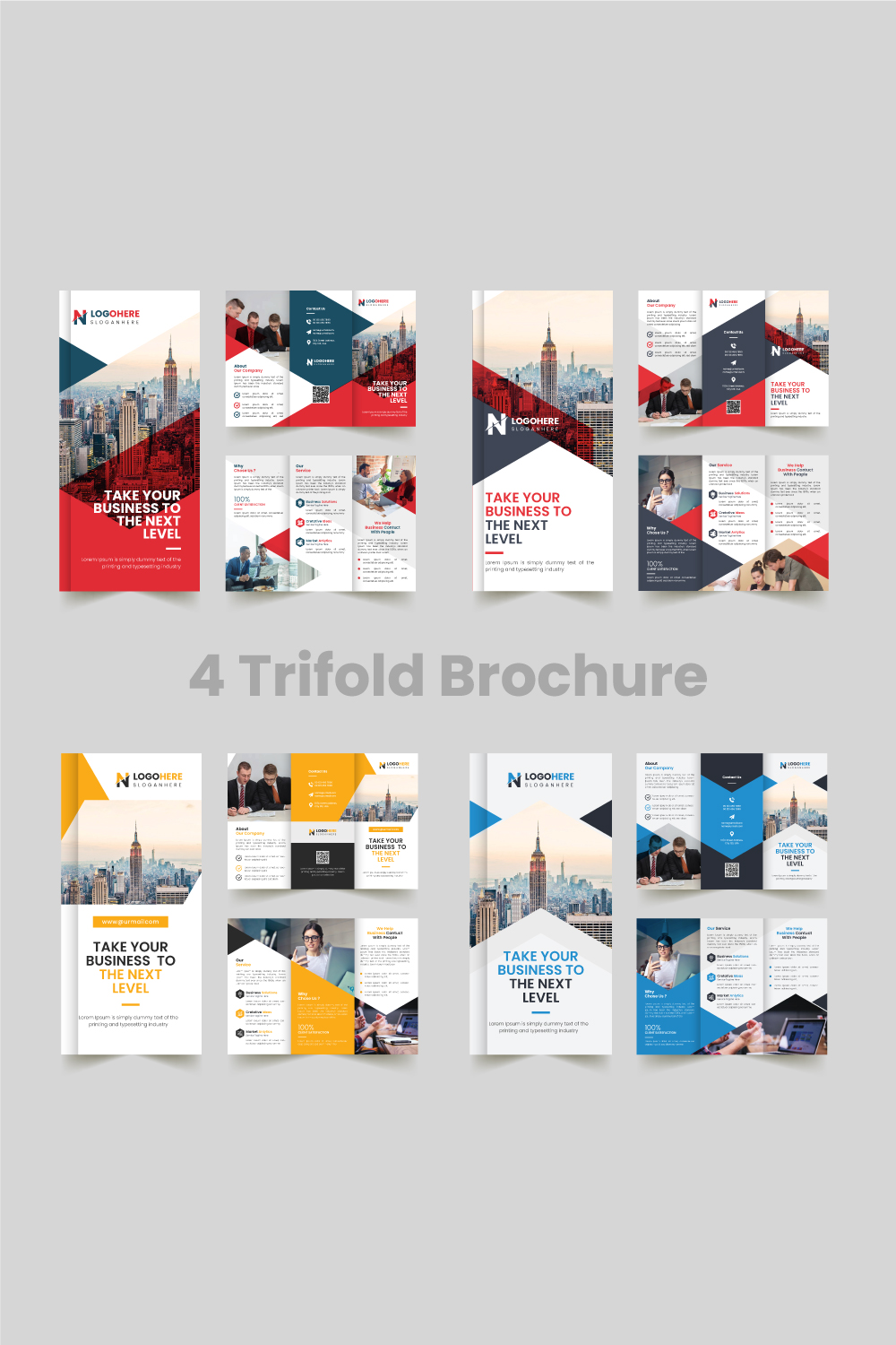 Corporate 4 Trifold Brochure Template pinterest preview image.