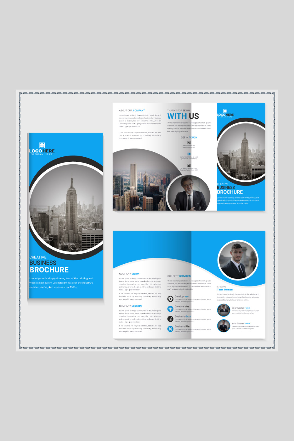 business trifold brochure or professional company profile template pinterest preview image.