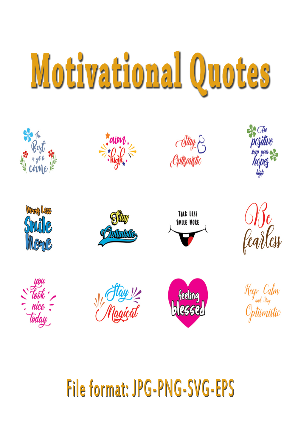 Motivational Quotes- SVG Bundle – 12 Designs - Sublimation Bundle pinterest preview image.