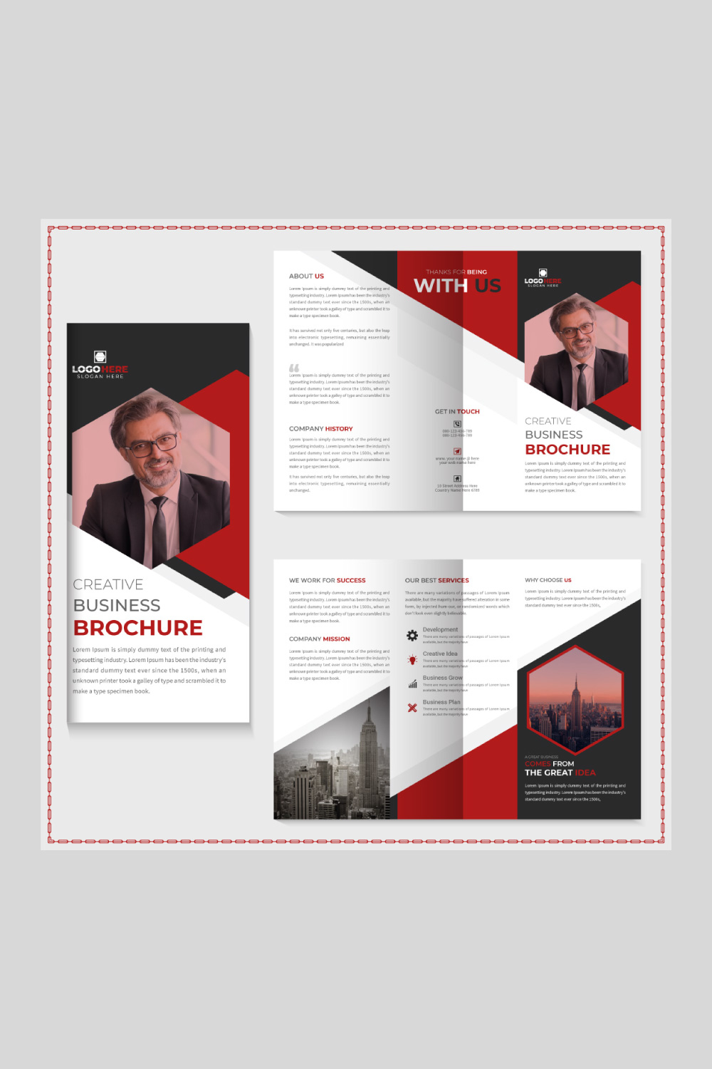 Corporate trifold brochure template pinterest preview image.