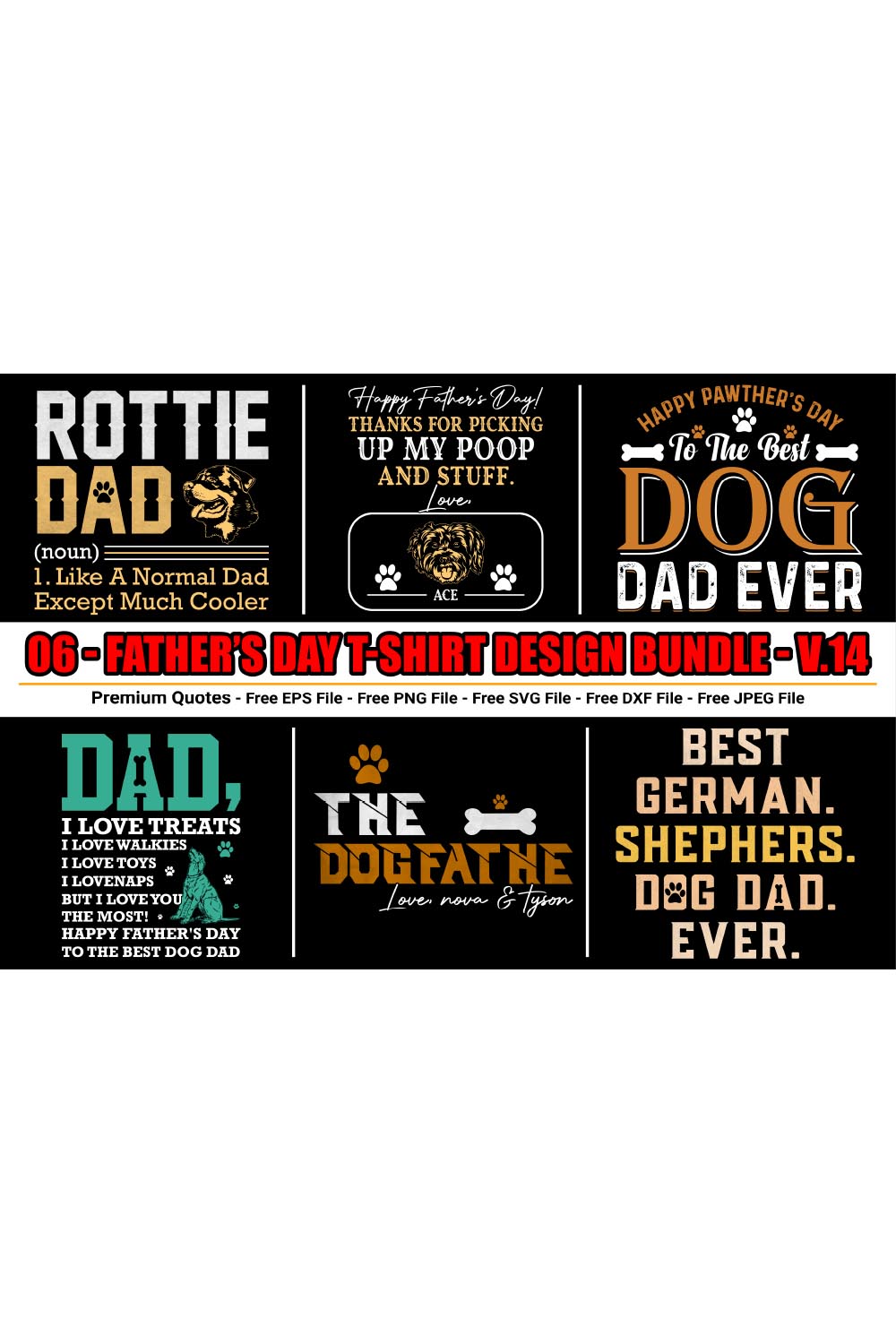 Dog Father's Day t-shirt design bundle pinterest preview image.
