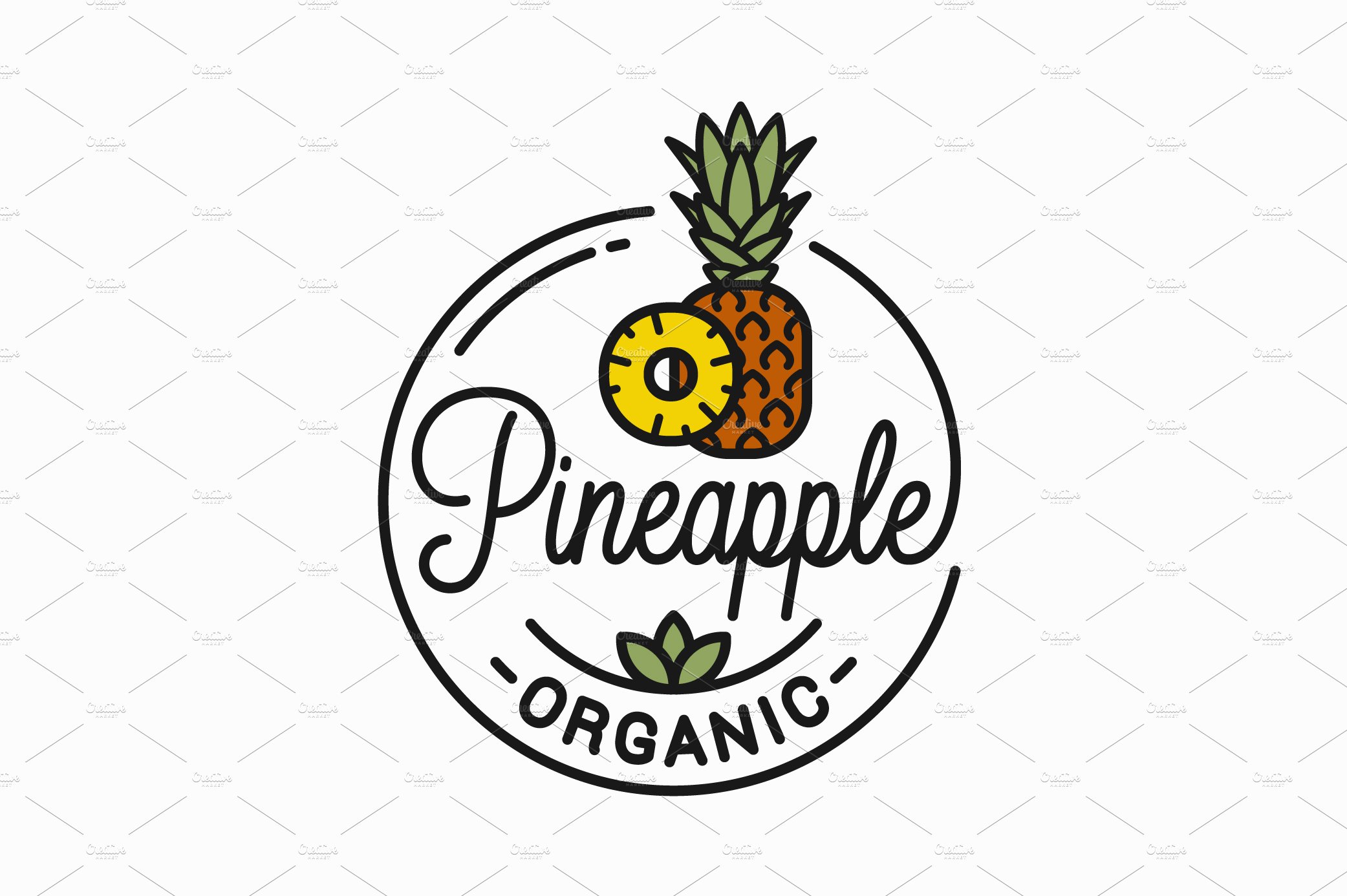 Pineapple fruit logo. Round linear. cover image.