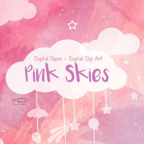 Pink sky,  Watercolor Stars & Clouds cover image.